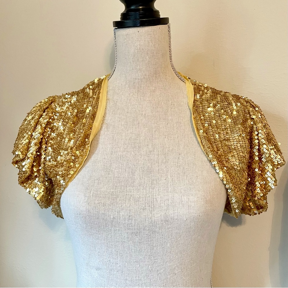 Matte Gold sequin silk shrug bolero by Saja, size XS